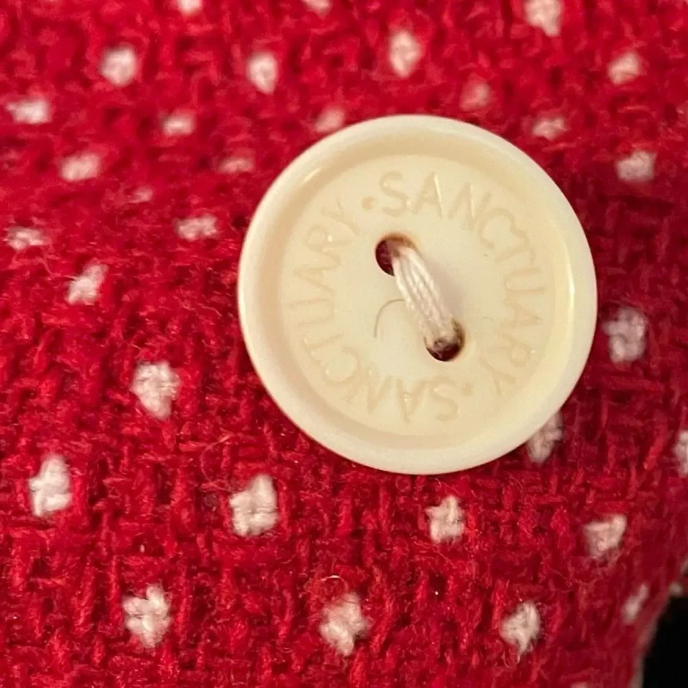 Anthropologie Sanctuary Clothing Retro Red Coat with white Polka Dots